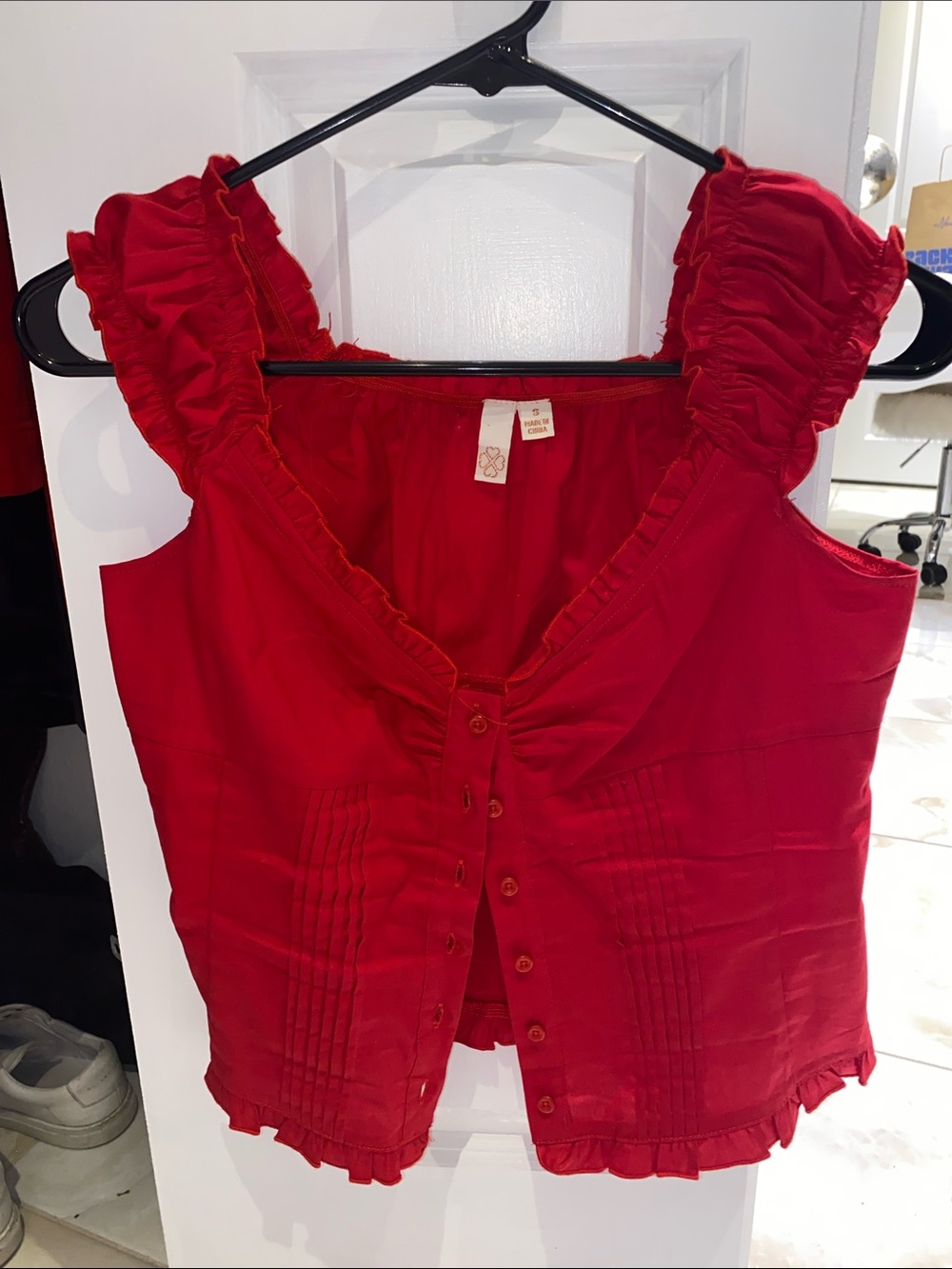 Red Ruffle-Trim Button-Front Camisole